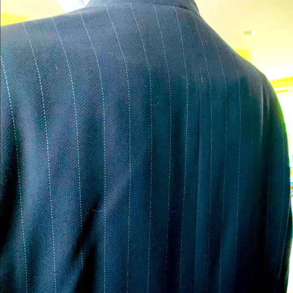 Anne Klein 2 piece suit navy blue & thin white striped wool long dress & jacket - Picture 13 of 16